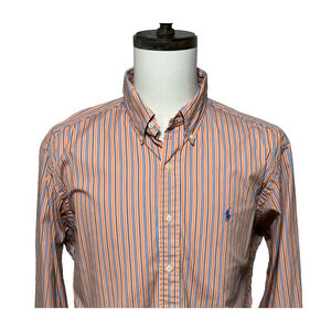 Ralph Lauren Dress Shirt Mens XL Orange Blue Striped Classic Fit Button Down
